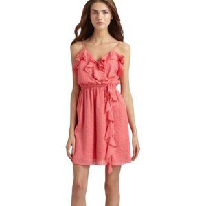 Milly Stephanie Pink Sleeveless Ruffled Silk Blend Dress Feminine Women'…